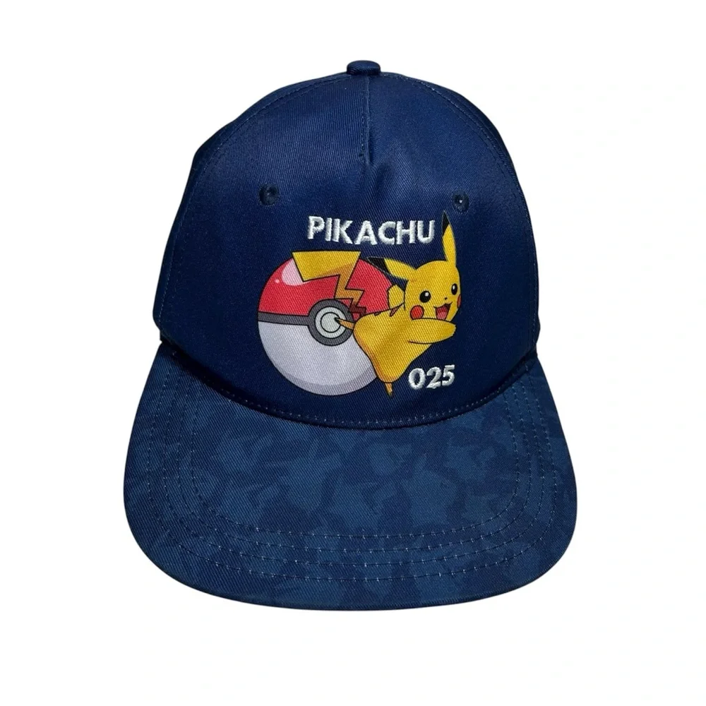 Pokemon Pikachu 025 Blue Yellow White Embroidery Snapback Baseball Hat Youth OS